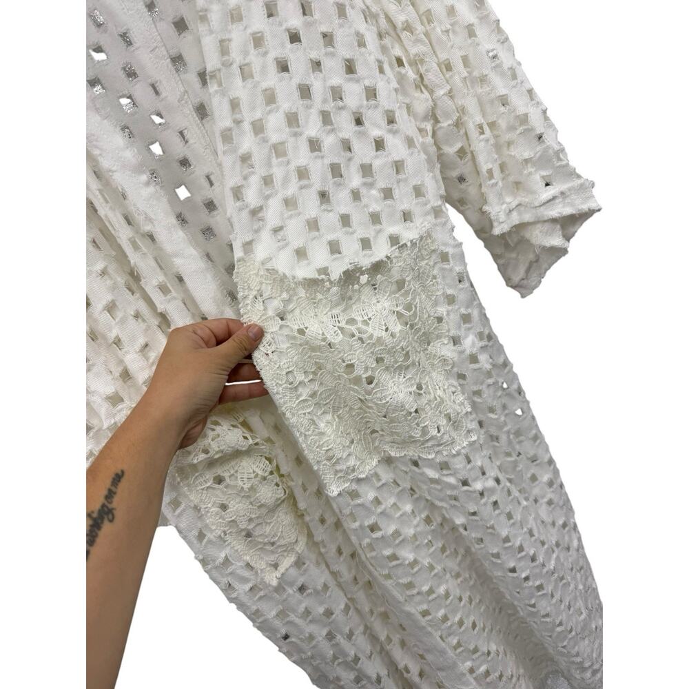 POL boutique Cream Open Knit Long Duster Kimono Cardigan White Cream Lace L - Picture 4 of 8